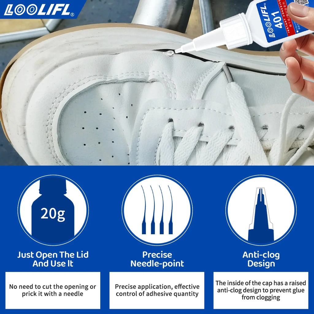 Super Glue with a Curing Time of 2-5 Seconds - Strong Adhesive, Permanent Fabric Adhesive, Used for Repairing and DIY | Shoes20g