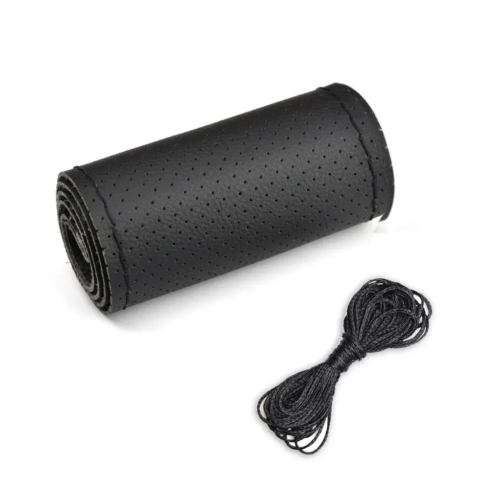 Universal Leather Car Steering Wheel Stitch On Wrap Cover Fit for 38cm 14" DIY Sewing Breathable and Anti Slip Black Grey Beige