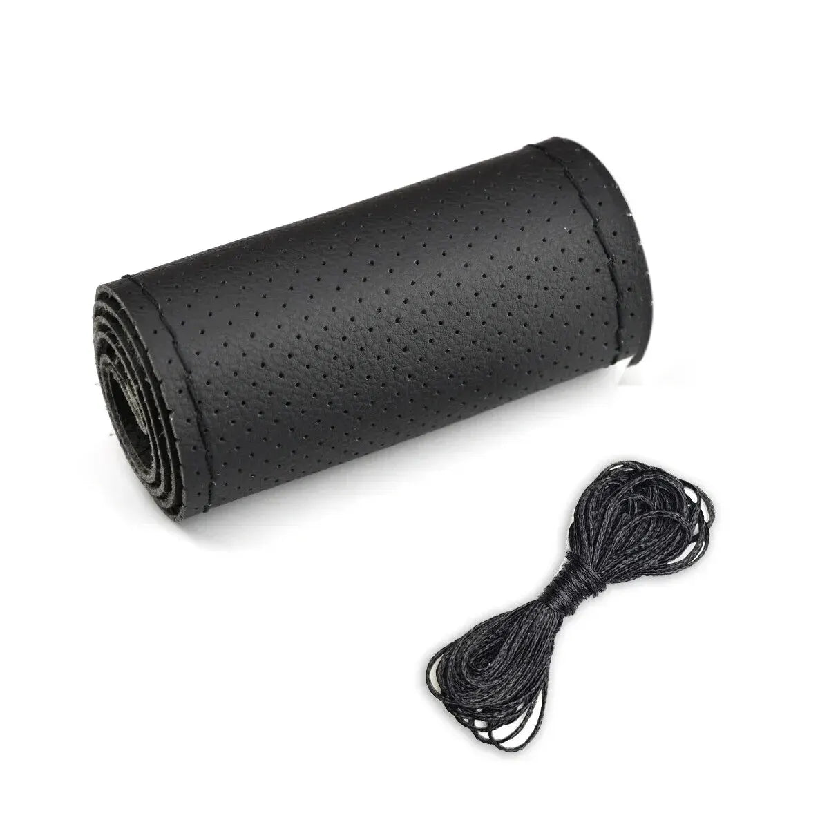 Universal Leather Car Steering Wheel Stitch On Wrap Cover Fit for 38cm 14" DIY Sewing Breathable and Anti Slip Black Grey Beige