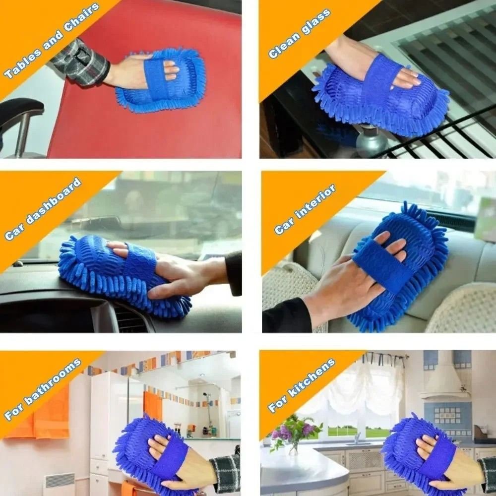 1 Pc Blue Microfiber Chenille Car Wash Sponge Care Washing Brush Pad Cleaning Tool Auto Washing Towel Gloves Styling Accessories