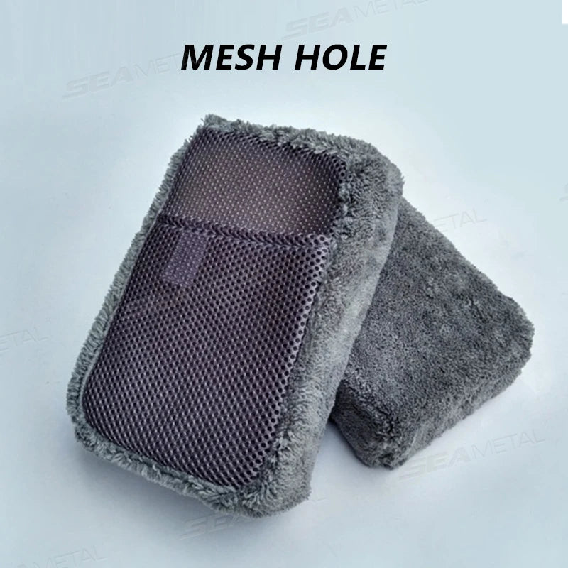 SEAMETAL Double Side Microfiber Mesh Scrubbing Sponge Strong Water Absorption Car Cleaning Sponge Block Auto Detailing Tools