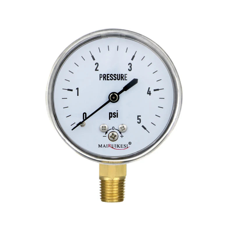MAIRUIKESI Diaphragm Type Capsule Low Pressure Gauge,0-5Psi，0-3Psi, 2-1/2" Dial, 1/4"NPT Lower Mount, Adjustable