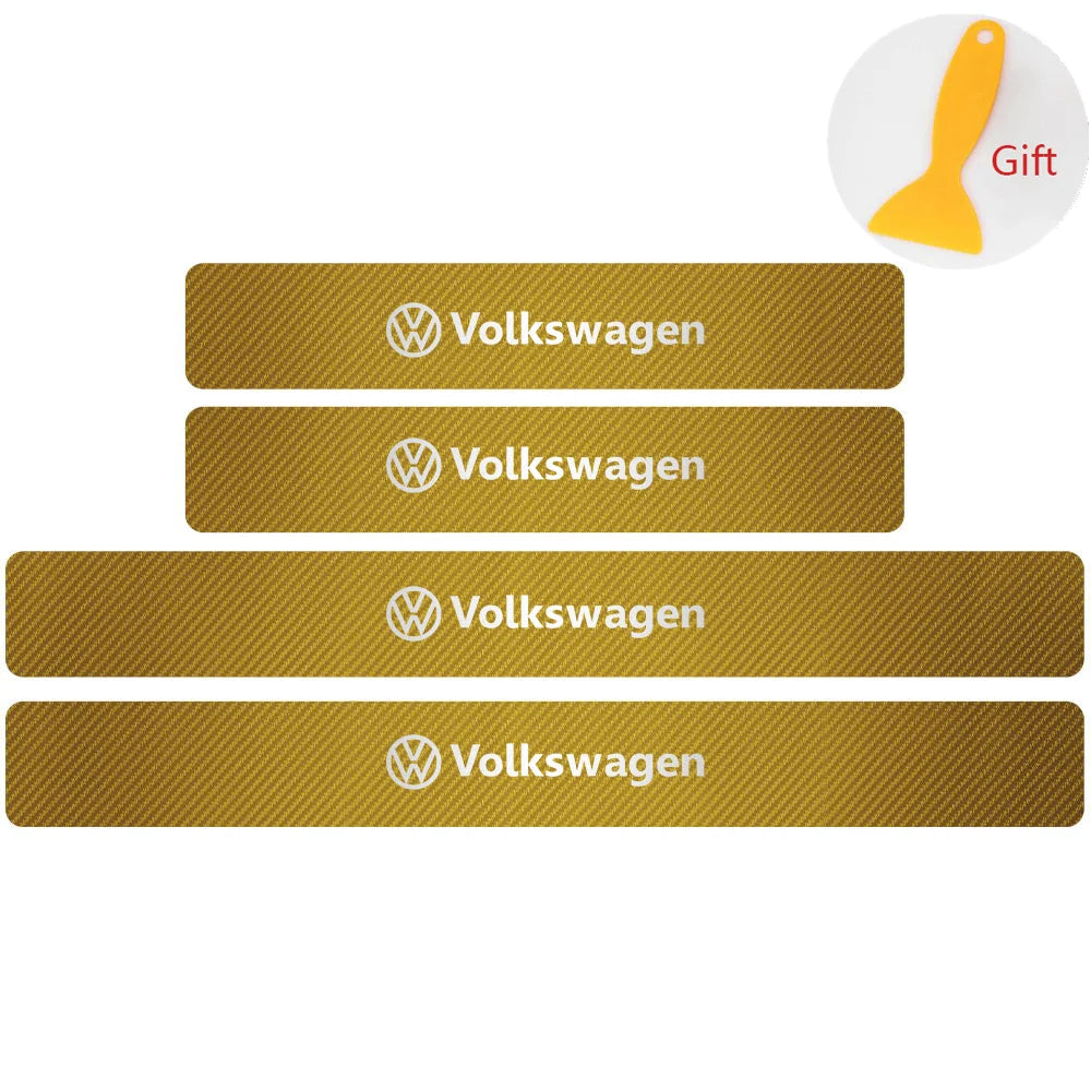 4Pcs Car Door Carbon Fiber Sill Scuff Plate Decoration Sticker For Volkswagen GTI Golf Caddy Passat CC Lavida Sagitar Scirocco