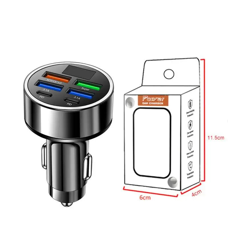 6 Ports Car Charger Fast Charging QC3.0 6 In 1 4USB 2PD Car Phone Charger For IPhone Adapter