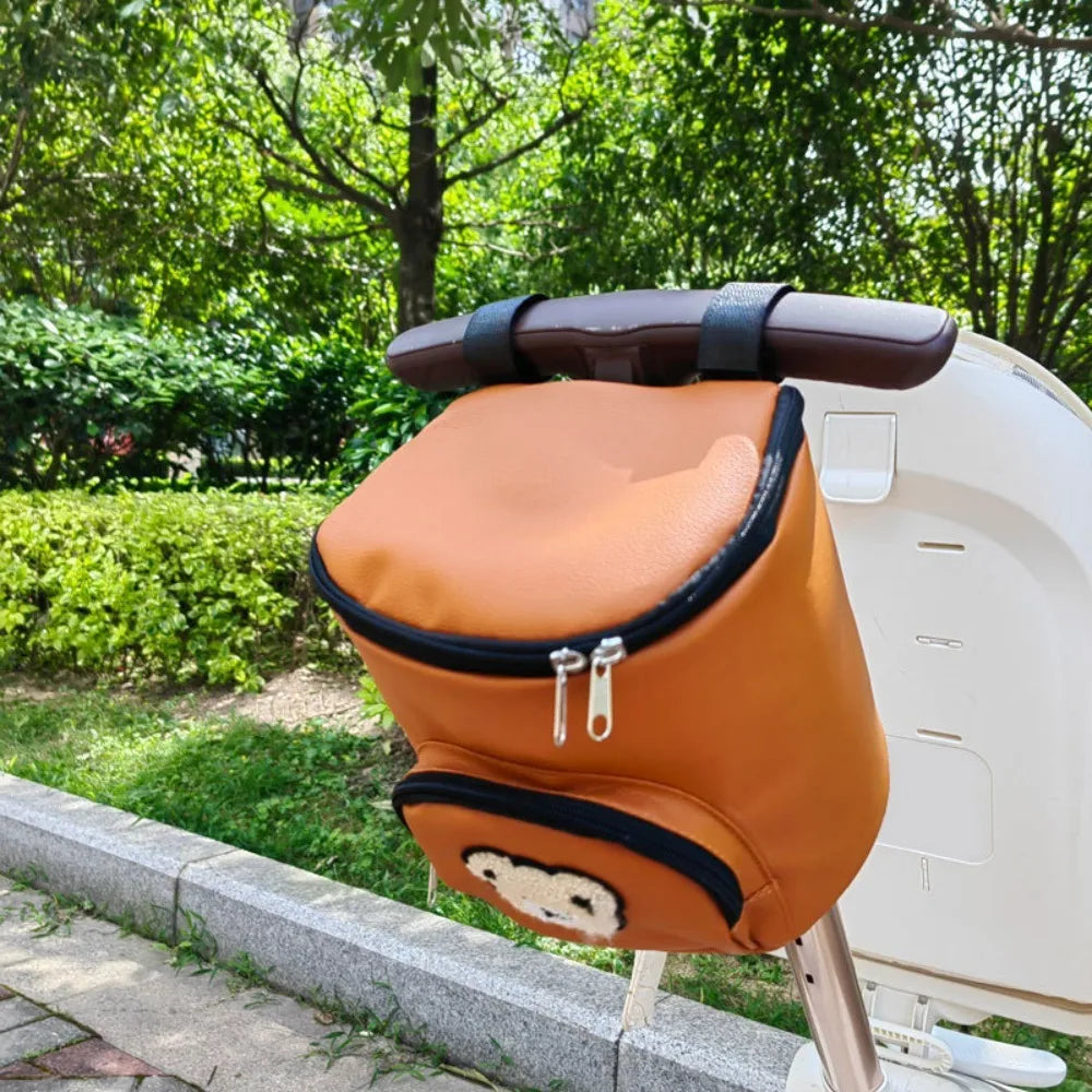 Cute Waterproof Baby Stroller Hanging Bag PU Leather Cartoon Bear Umbrella Cart Bags Large Capacity Mommy Storage Bag