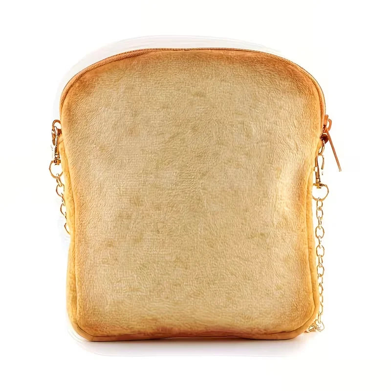 Ladies' Toast crossbody Bag - A cute breakfast style wallet, with chain shoulder strap, zipper closure design and hand-washable