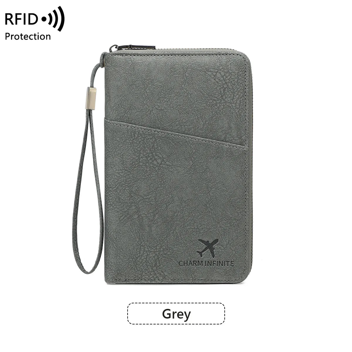 Multi-Functional RFID Blocking Passport Bag Travel Document Holder with Long Zipper Ticket Storage Wallet for Multiple Passports