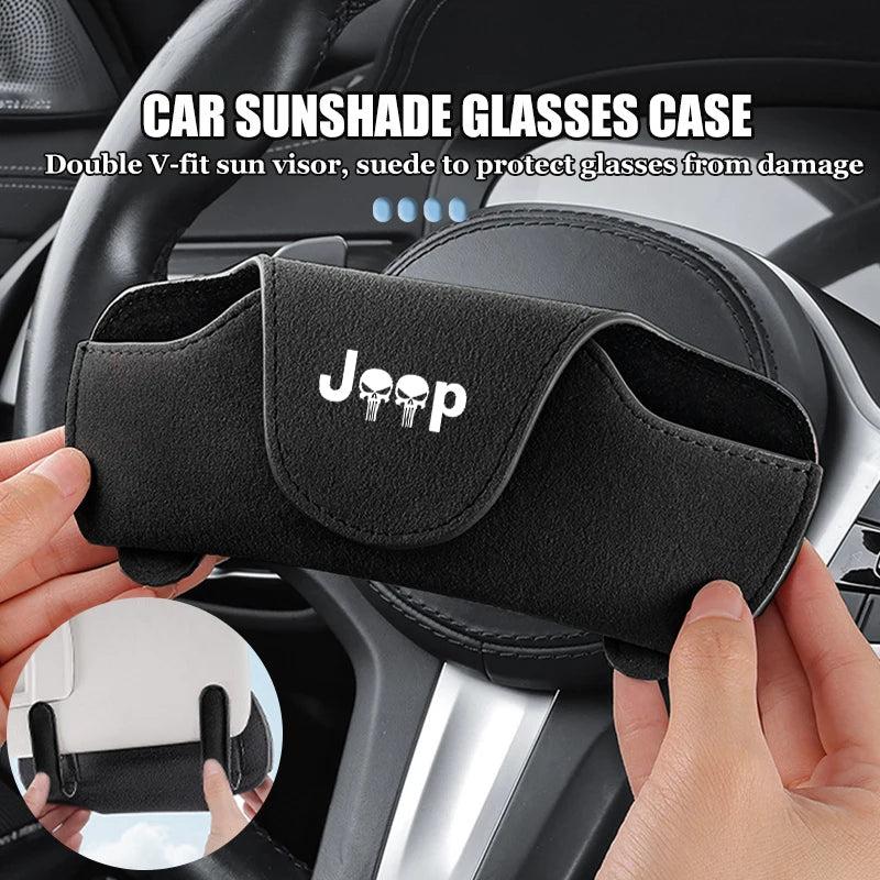 For Jeep Car Styling Sun Visor Glasses Storage Box Suede Sunglasses Case Accessories Renegade Compass Cherokee Wrangler Patriot