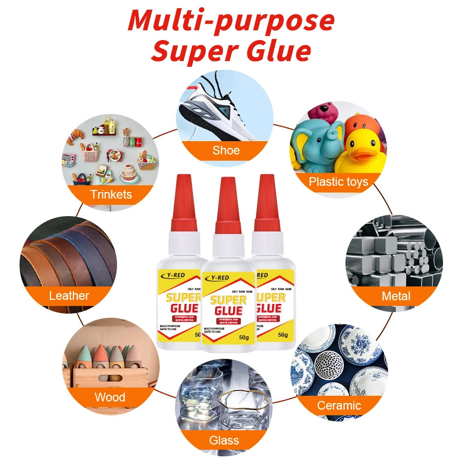 35g/50g Strong Bond Super Glue, Fast Drying Cyanoacrylate Adhesive for Leather, Rubber, Wood, Metal, Plastic, Home & Toy Repair