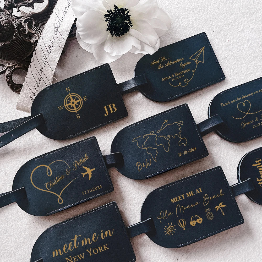 Personalized Leather Monogrammed Luggage Tag Couple Travel Baggage Label Tags Wedding Custom Best Friend Gift Bridal Shower Gift