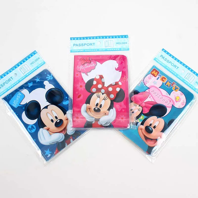 3 Colors Disney Mikey Minnie Passport Holder PVC Leather Travel Passport Cover Case Card ID Holders 14cm*9.6cm