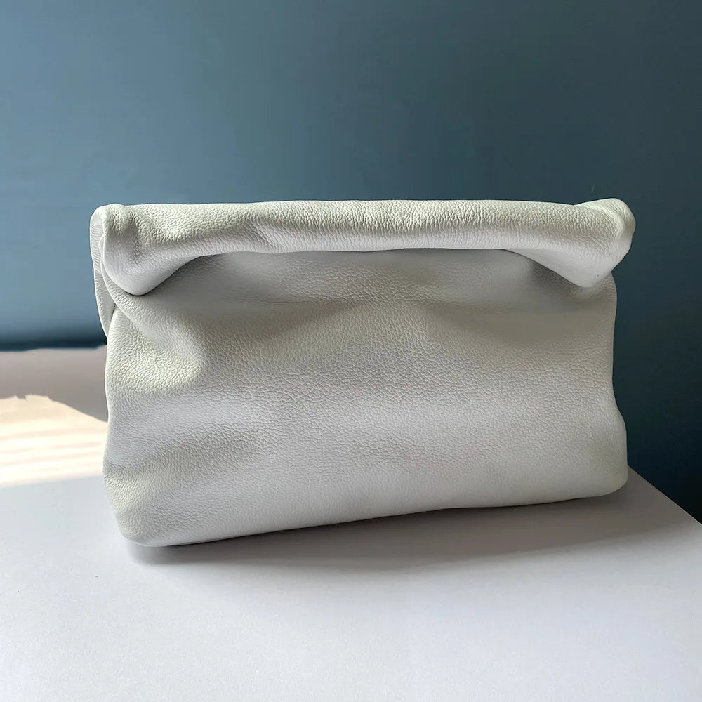 Personality Roll-Edge Leather Bag Lazy Casual Leather Soft Bag Phone Women High Quality Holding Red Large Bag Luxury Designer