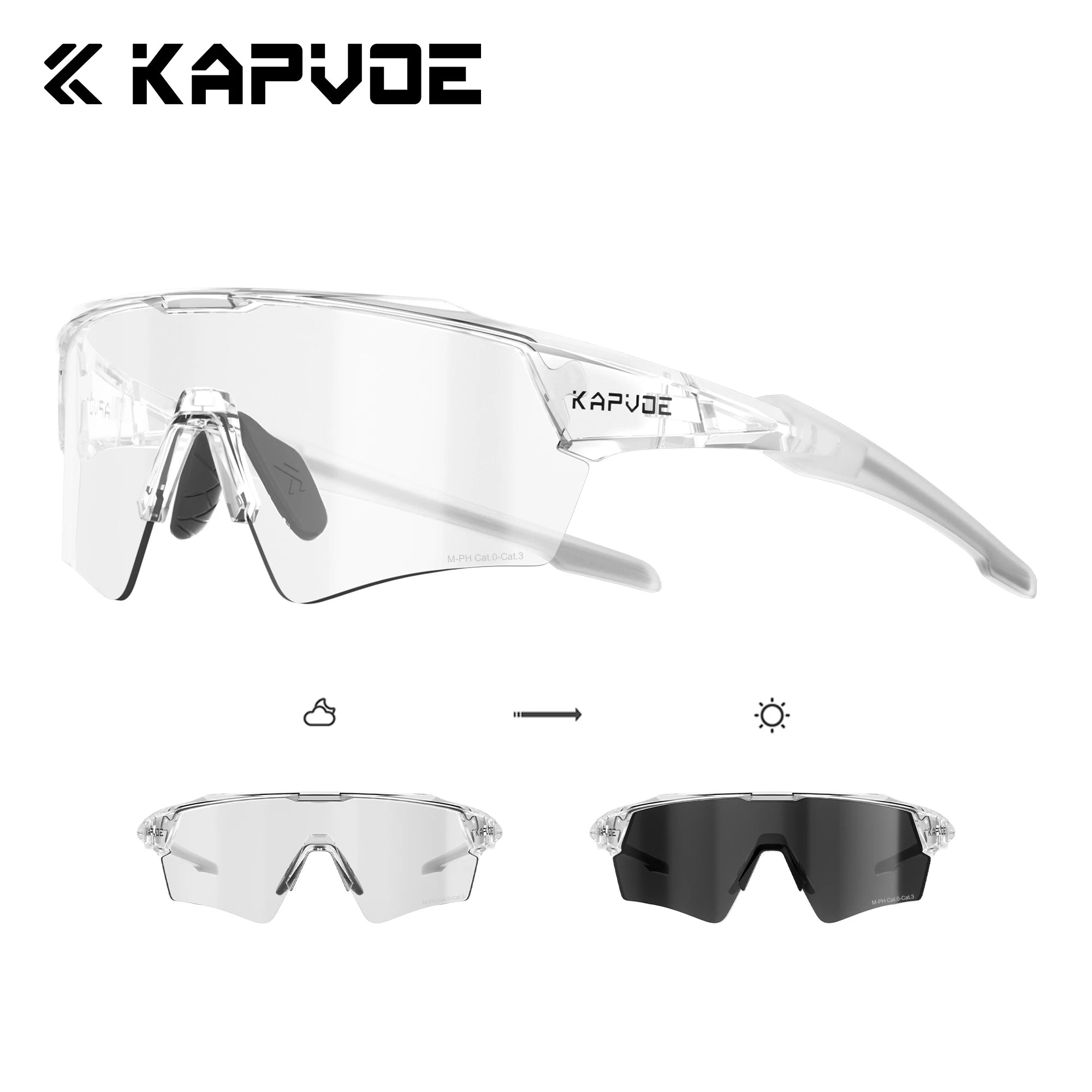 Kapvoe Hot Shadowless Photochromic Cycling Glasses Lighteight UV400 Sunglasses Men Women Bike MTB Eyewear Riding Outdoor Running