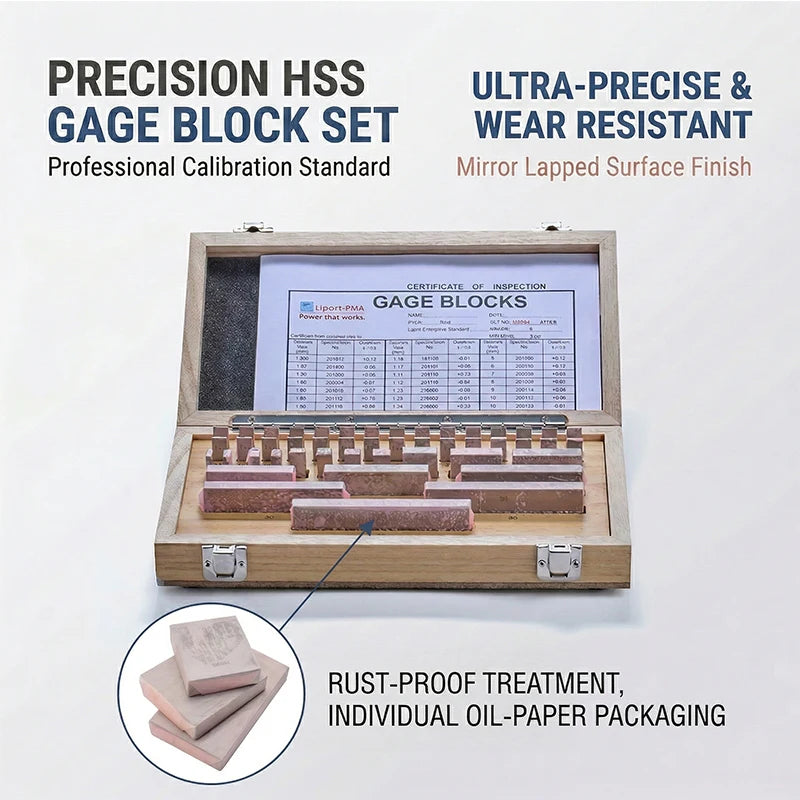 6-47Pcs/Set High Precision HSS Gauge Block Set, Metric/Inch Calibration Block Gage, Grade 0/1 with Certificate, Customizable
