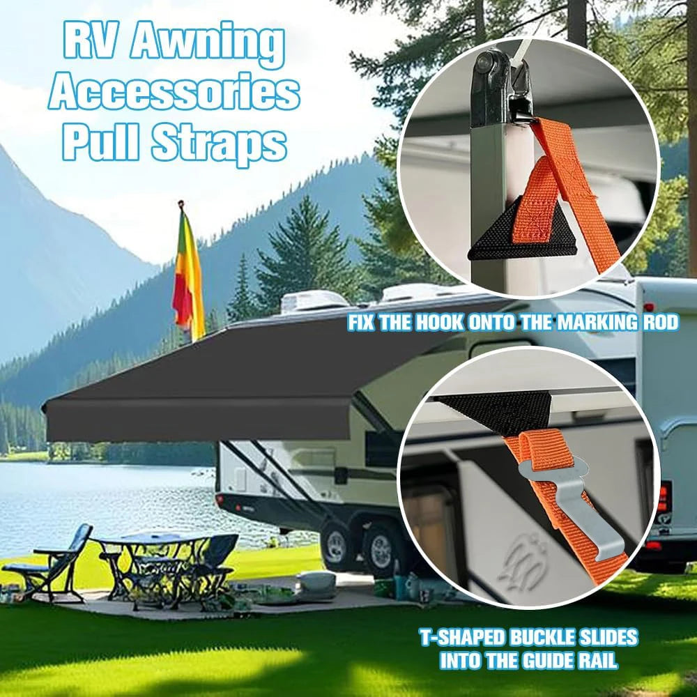 2-IN-1 Awning Storm Band Straps Tie Down Kits For Thule, Fiamma, Dometic Awning Canopy For Most Motorhome Windproof Fixed Strap