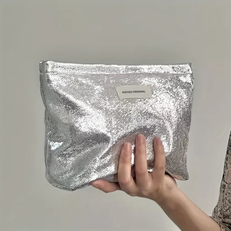 1 Large Capacity Zipper Clutch Bag - Travel-friendly Handheld Makeup Bag, Washable Storage Box, Elegant Solid Color (Gray/Champa