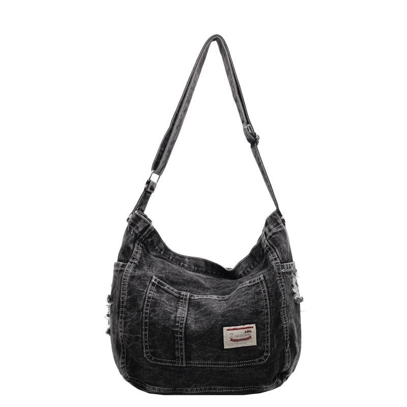 Sewing Thread Denim Zipper High Quality Shoulder Bags Large Capacity Commute Style 2025 New Youth Women's Crossbody Bags