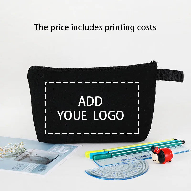 20/30/50/100bags/lot Customized Logo Colored Canvas Makeup Bag, Women's Handbag, Student Pencil Case 25x13x4.5cm
