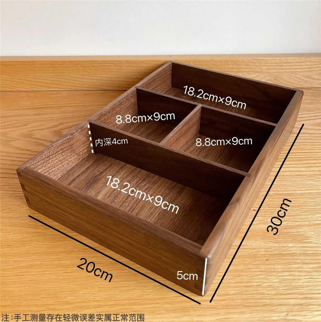 Compartment Solid Walnut Desk Organizer Precision-Crafted Wooden Storage Box for Office Supplies & Stationery