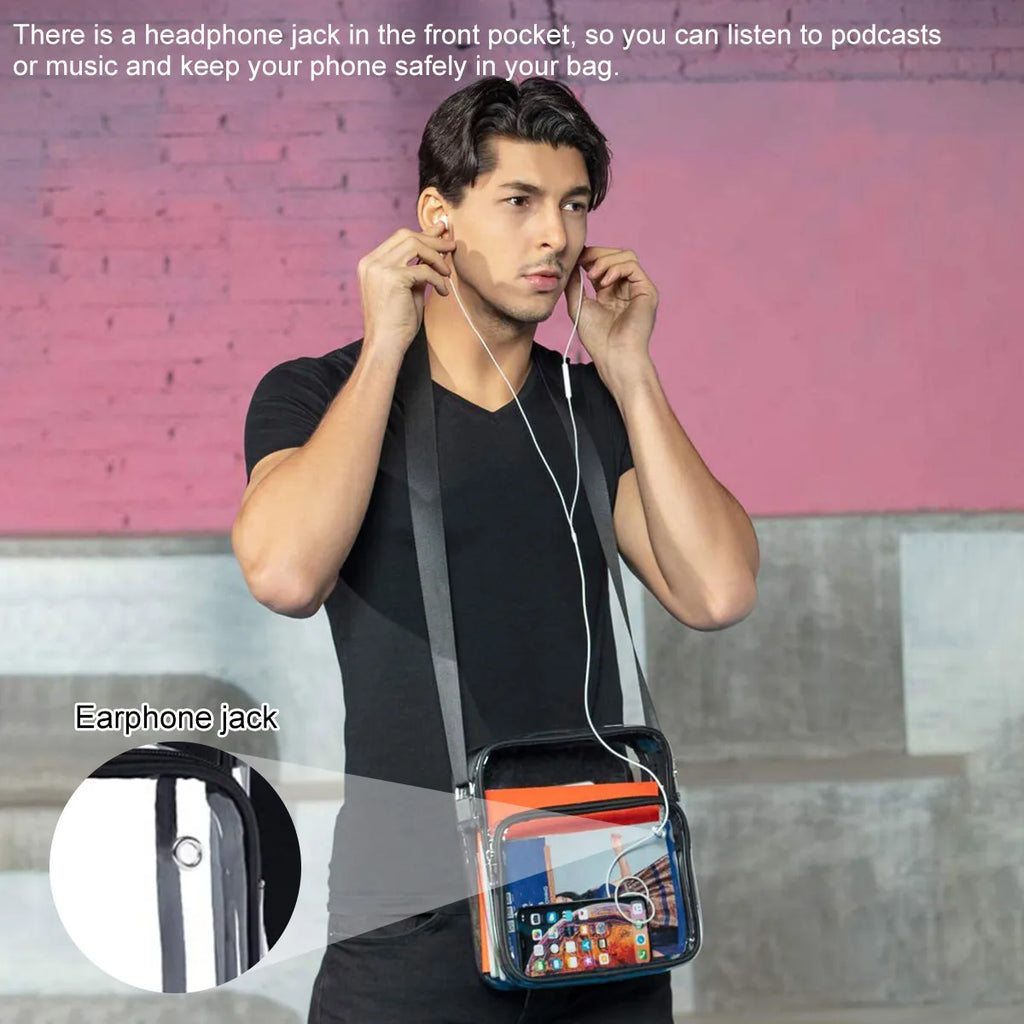 Clear Purse Stadium Transparent Messenger Bag Waterproof Stadium Approved for Men and Women Hand-free Clear CrossBody Bag