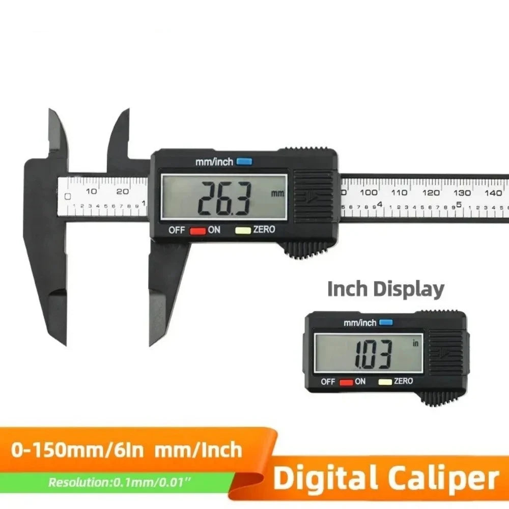 Digital Vernier Caliper 150mm Electronic Measuring Tool Carbon Fiber Ruler for Student Classroom Home Office Precision Gauge