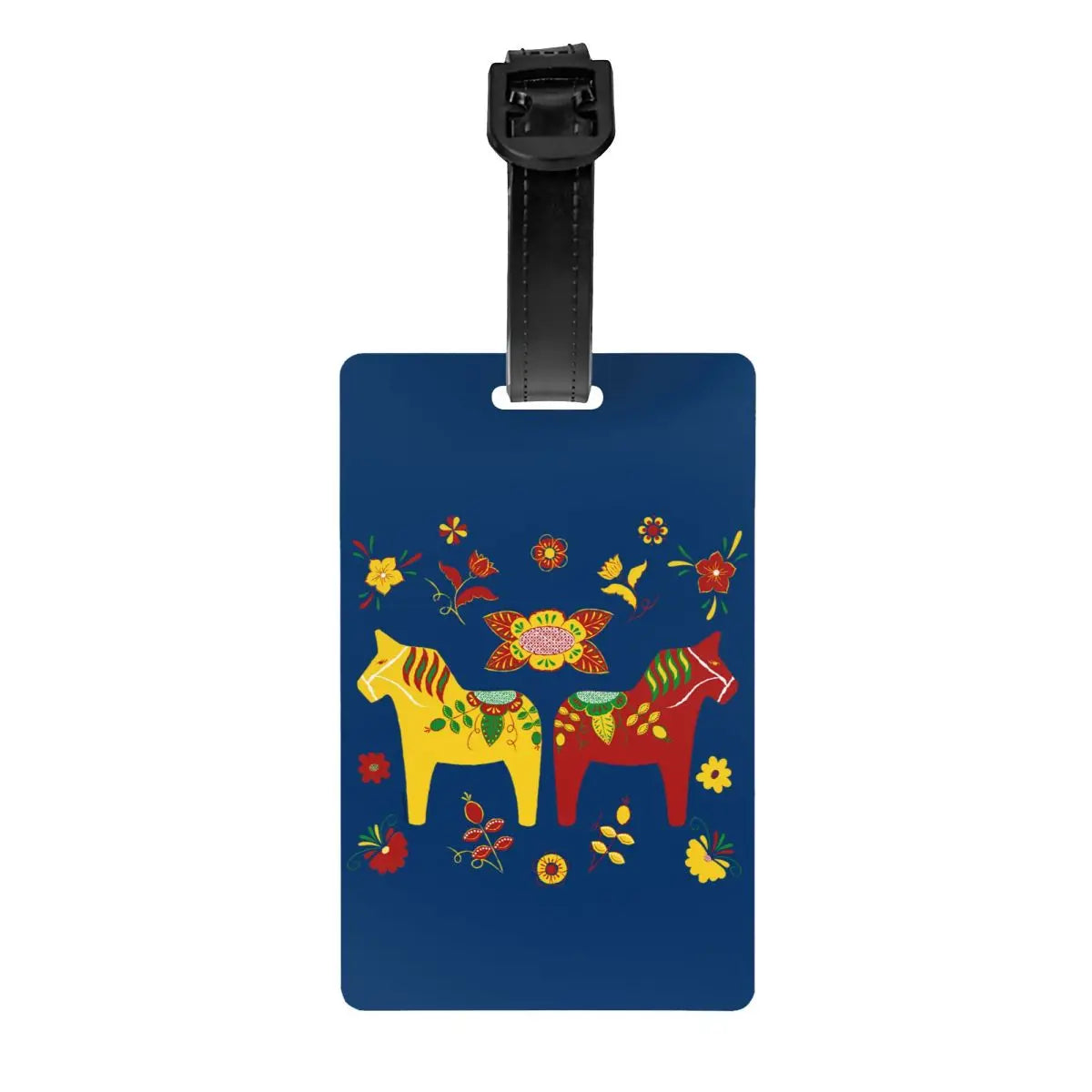 Custom Swedish Folk Cats Luggage Tag With Name Card Privacy Cover ID Label for Travel Bag Suitcase