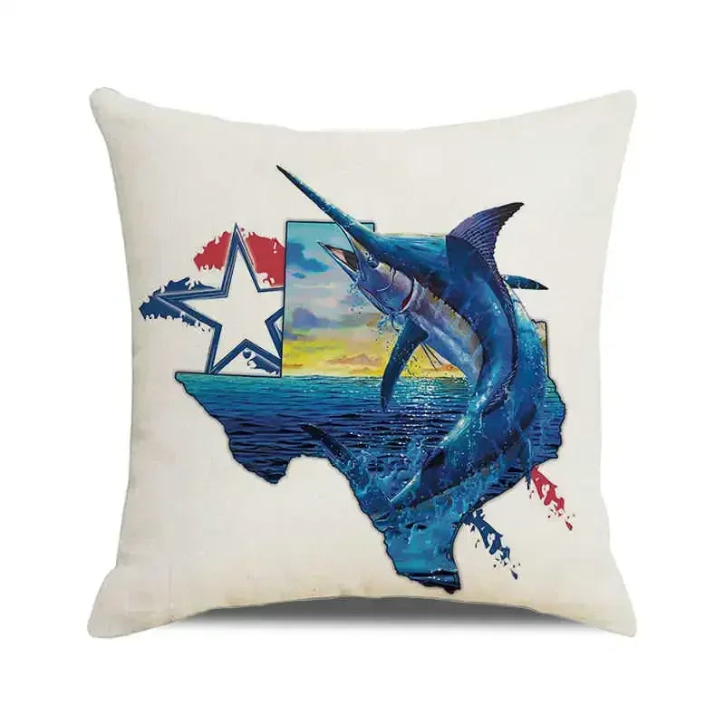 Ocean breeze and small fish pattern Double-sided Printed pillow cover Short plush Suitable living room sofas throw cushion cover