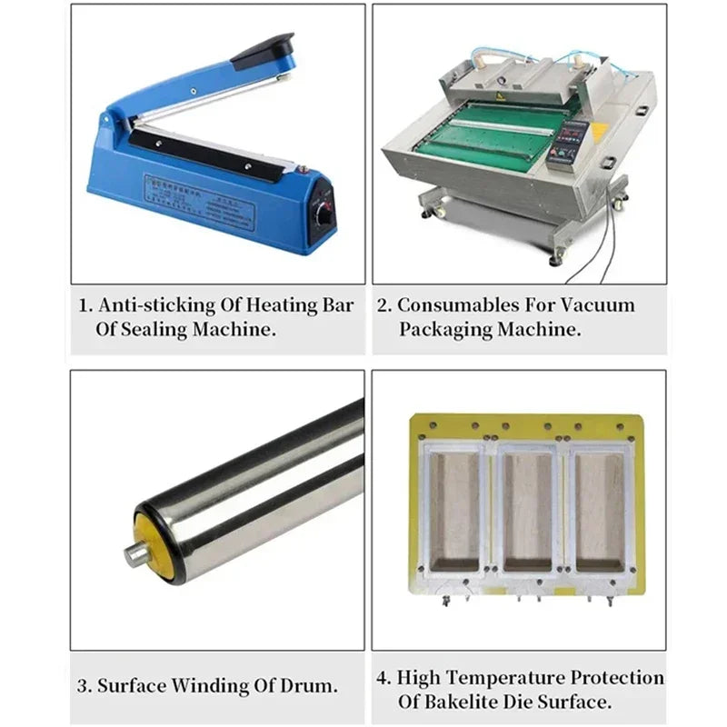 0.13/0.18mm PTFE  Insulation Tape - 5-100mm 300℃ High Temp Abrasion Resistant Tape for Vacuum Sealer & Packaging Machinery