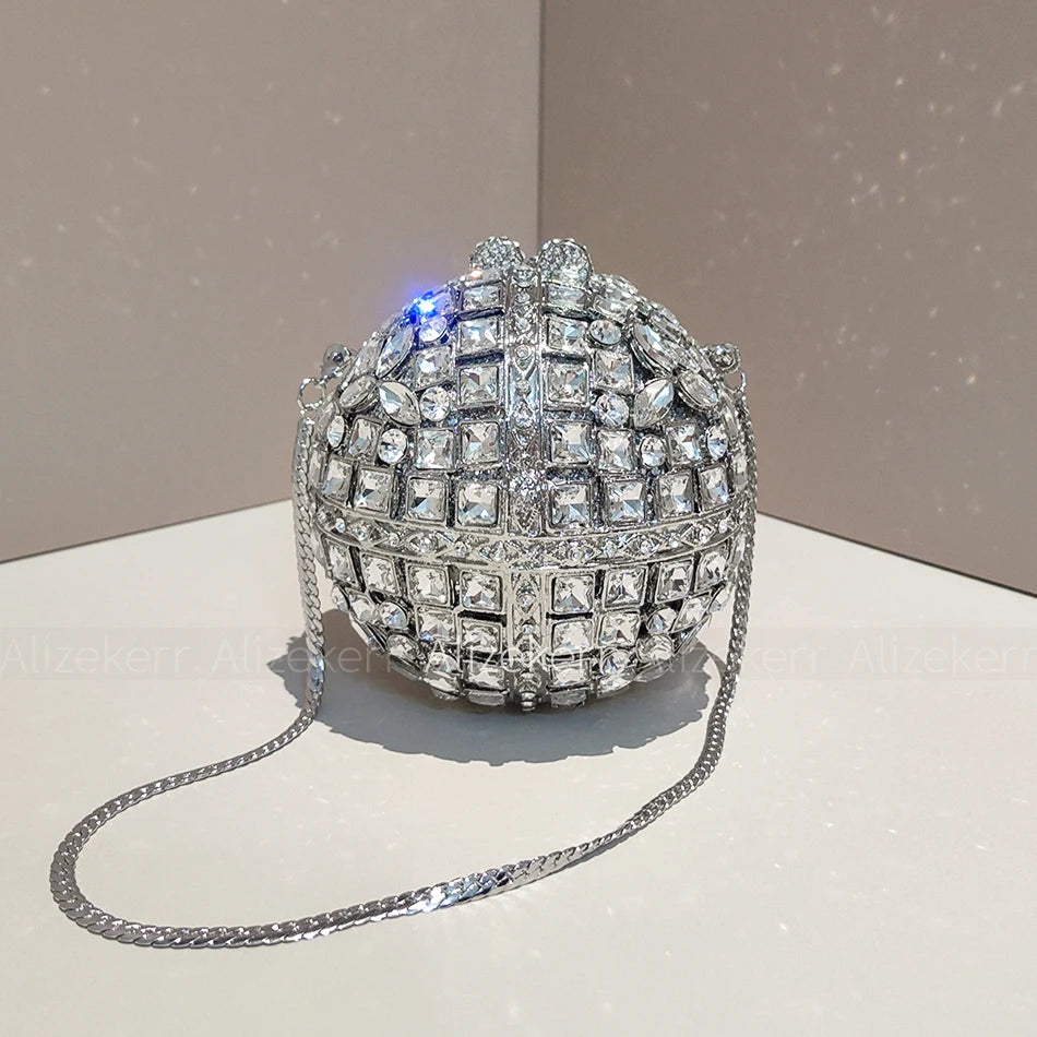 Alizekerr Ball Shaped Crystal Evening Bags Women New Boutique Bling Rhinestone Metallic Clutch Purses And Handbags Wedding Party