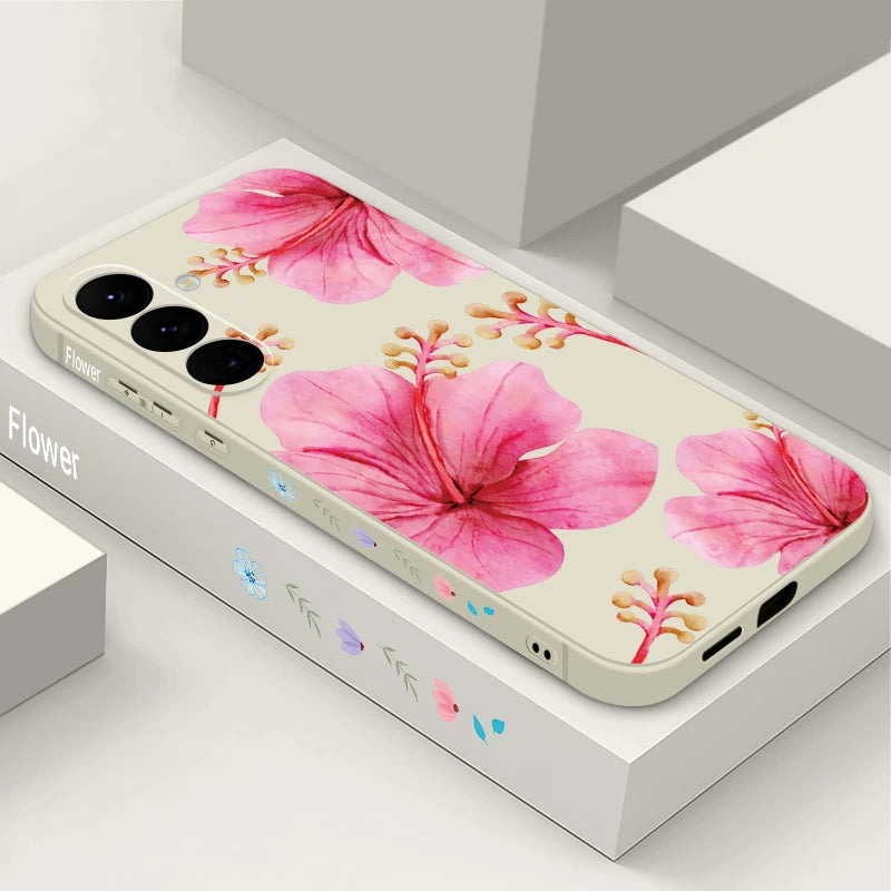 Retro Flower Pattern Phone Case For Samsung Galaxy S26 S25 S24 S23 S22 Ultra S25 FE A57 A17 A56 A16 A55 A54 A15 A36 Soft Cover