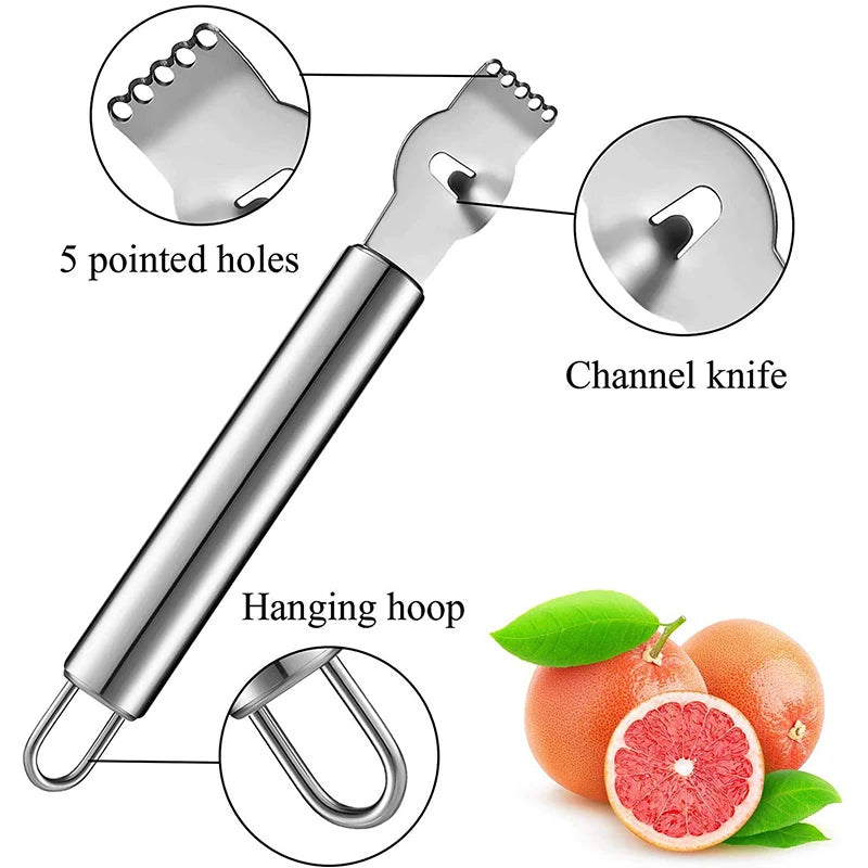 Stainless Steel Lemon Zester Grater With Channel Knife And Hanging Loop Kitchen Gadgets Orange Citrus Fruit Grater Peeling Knife