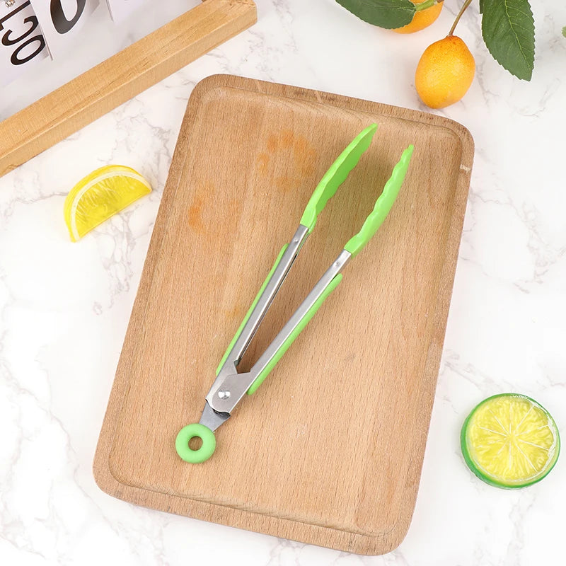 1Pc 7inch Stainless Steel Food Clip BBQ Grill Steak Food Clip Non-slip Handle Bread Tong Party Kitchen Cooking Accessories