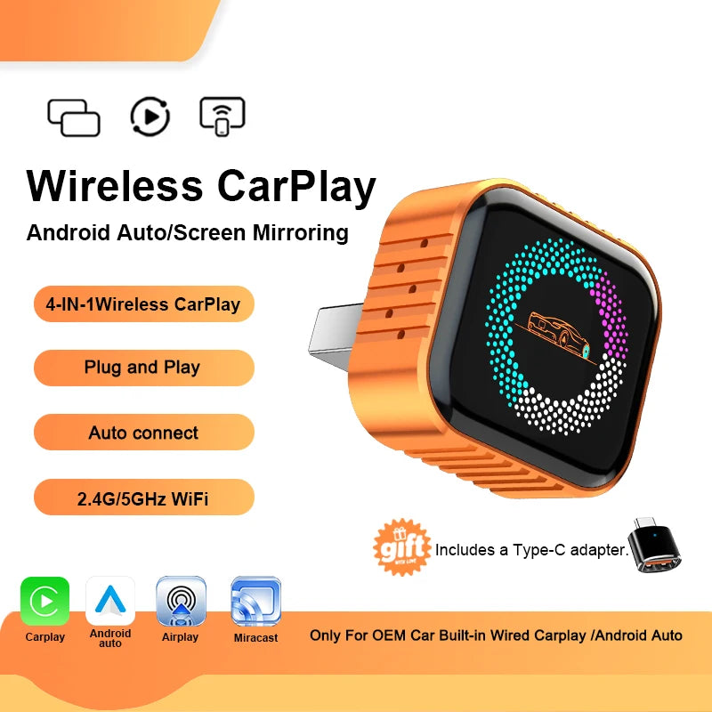 2 in 1 Wireless CarPlay & Android Auto Adapter Mini Wired to Wireless Converter Plug and Play Fast Stable Auto Reconnect