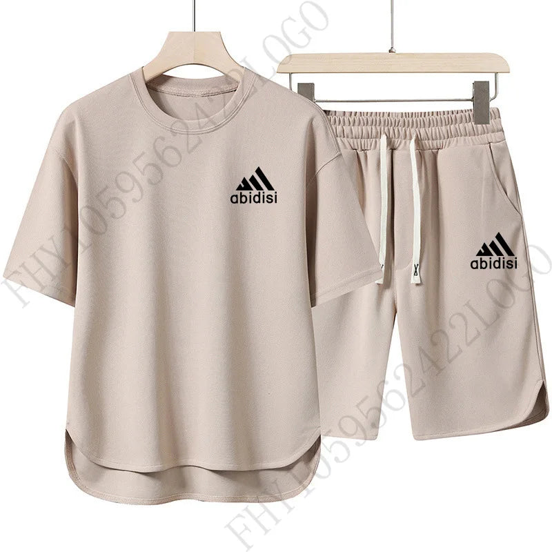 Men's 2026 Summer New Product Two-Piece Printed Casual Fashion Set, Short-Sleeved T-Shirt with Drawstring Shorts, Sports Outfit