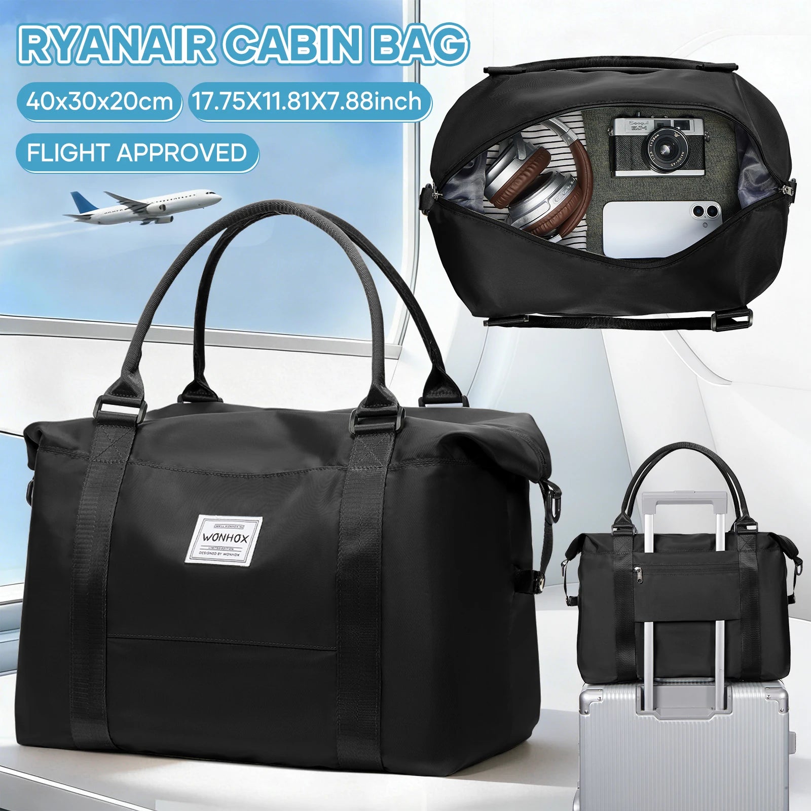Women's Travel Bag 40x30x20 – Cabin Bag Airplane, Carry-on Luggage Weekend Bag for Women Men Sport, Maternity, Gym Foldable Bag