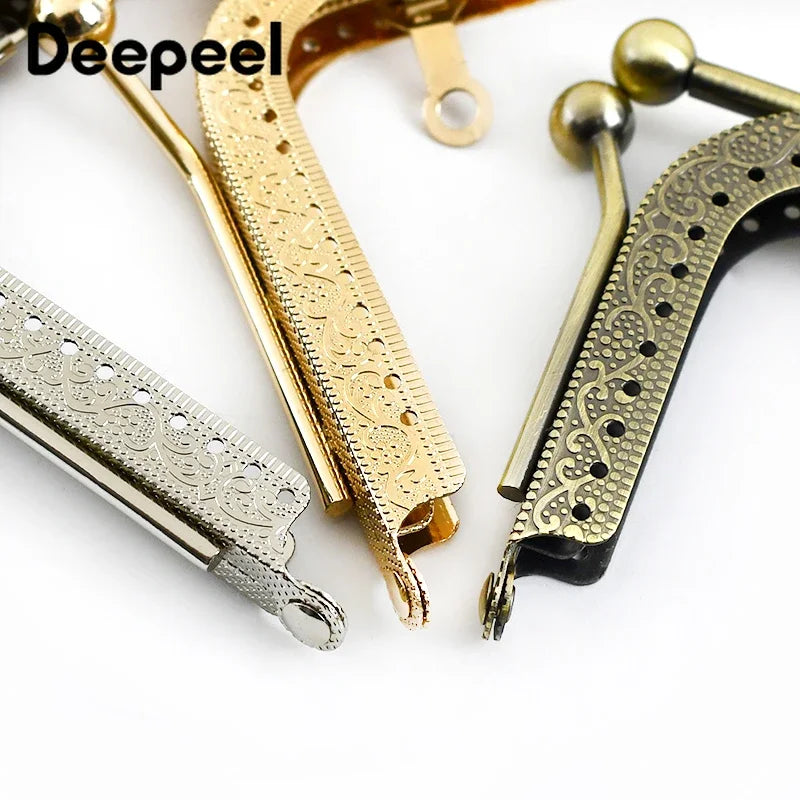 1/2Pcs Deepeel 20.5/27cm Metal Wallet Frame Embossed Hand Pull Parts Purse Bag Handle Kiss Clasp Lock DIY Hardware Accessories