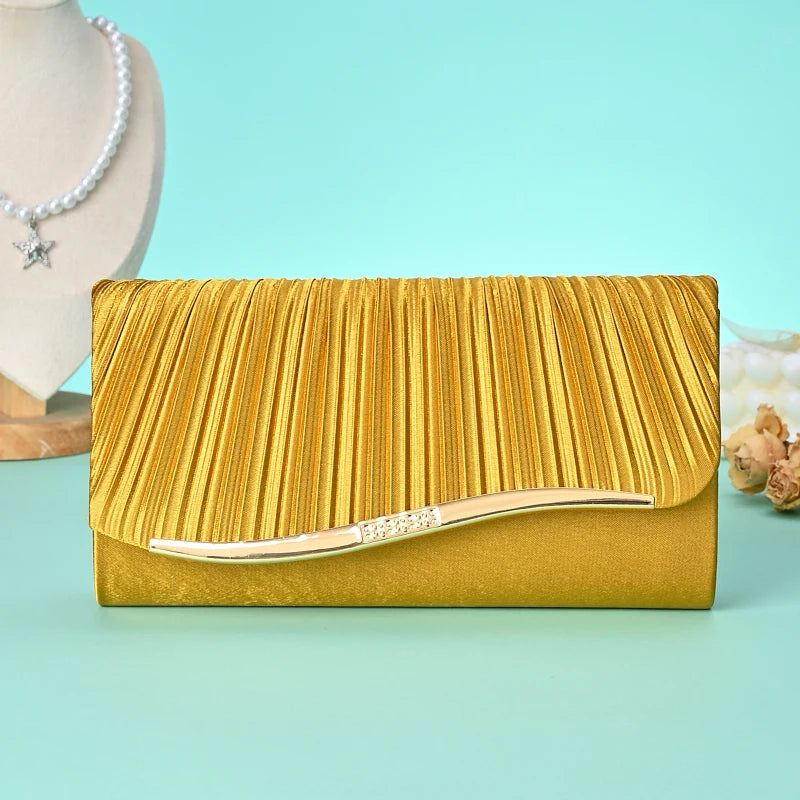 New Ruffled flip handle bag Stylish Satin Envelope Storage Bag Bridal Party Evening Dress Bag Metal chain shoulder bag