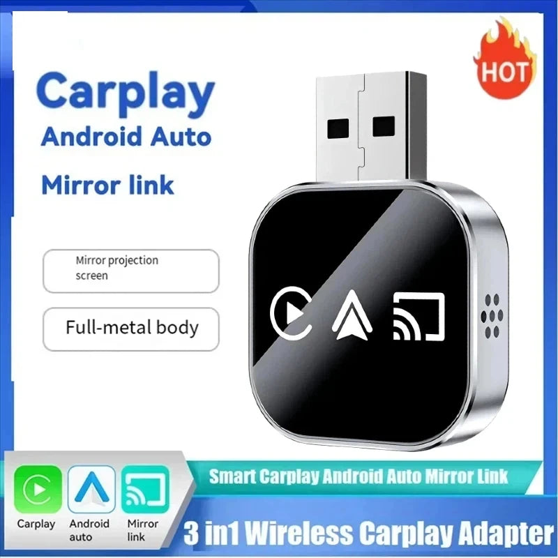 New Upgrade 3 in 1 Wireless Carplay Mirror Link Adapter Instant Wired to Wireless Conversion Plug & Play for Wired Carplay