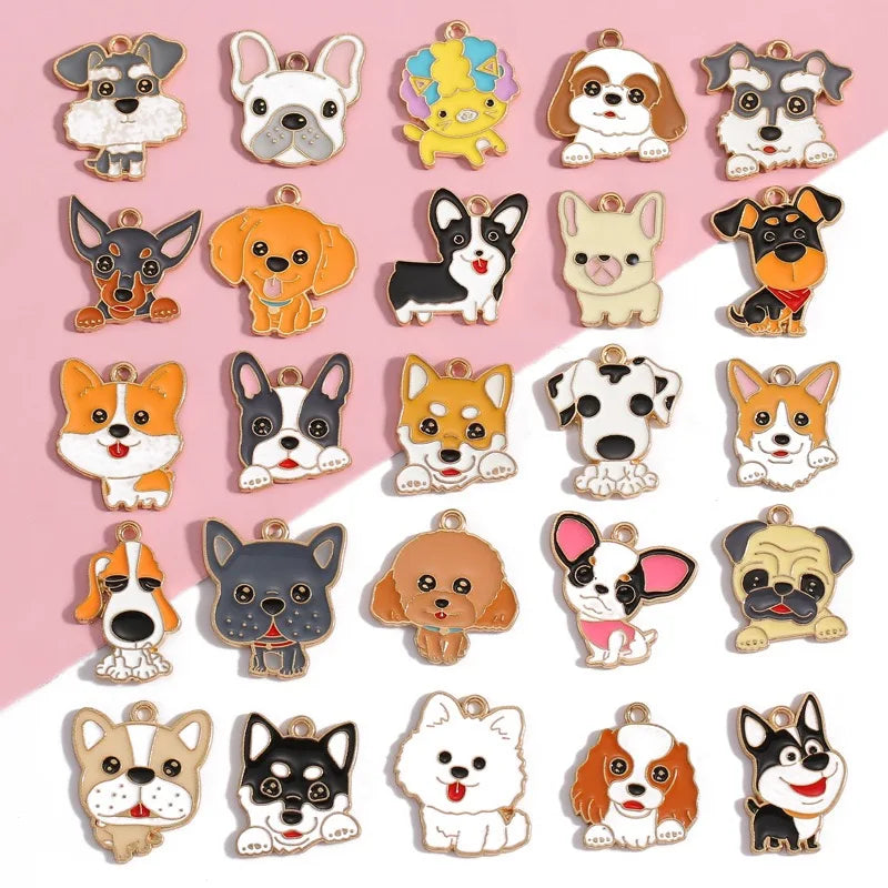 12pcs Alloy Drip Oil Cute Pet Dog Jewelry DIY Pendant Earrings Necklace Accessories Keychain Pendant Handmade