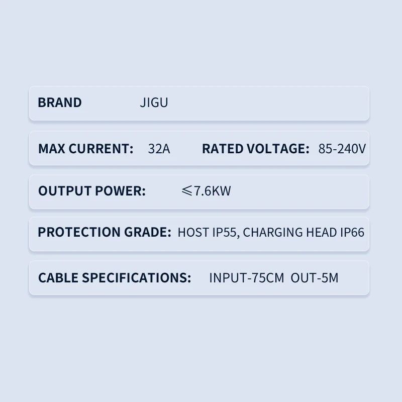 JIGU Type1 SAE J1772 EV Charger Station 32A Wallbox APP Function 7.6KW Charging Station Electric Vehicle Car