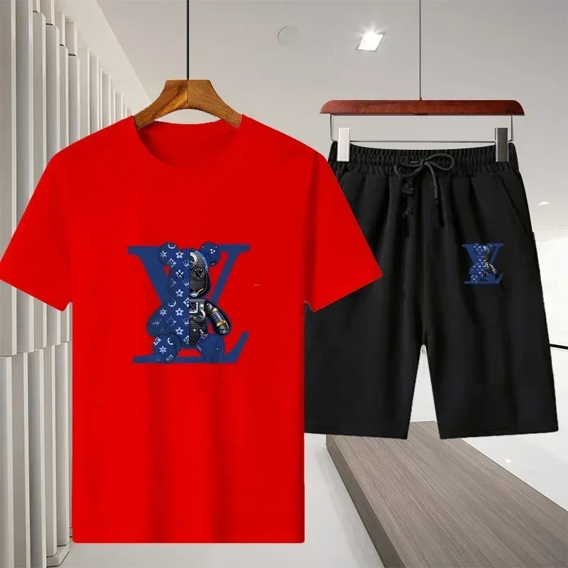 2025 Summer New Men Women Cotton Breathable T Shirt Shorts Two Piece Set Outdoor Casual Short Sleeve Sports Tracksuit Outfit