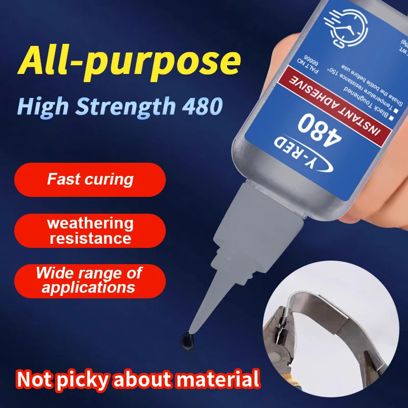 480 Black Super Glue,Instant Adhesive Super Strong CA Glue for DIY, Repair, Crafts, Metal, Plastic, Rubberr