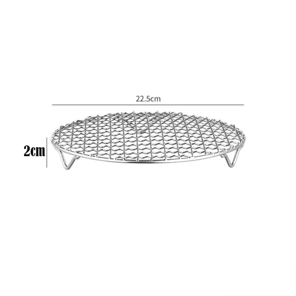 Portable Round Air Fryer Rack Stackable with Foot BBQ Net Stainless Steel Grid Grill Home Kitchen Oven Steamer Cooker