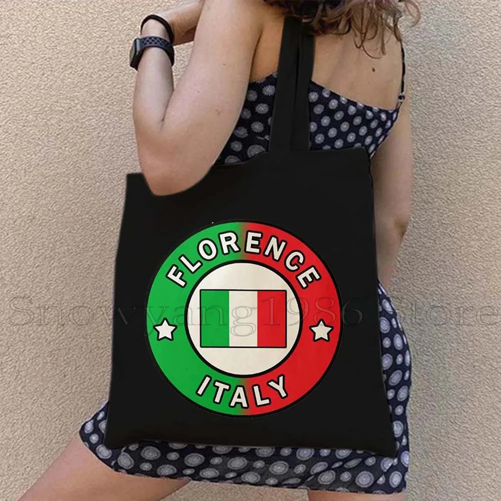 Funny Ciao Bella Saying Italy Flag Rome Colosseum Firenze Florence Panorama Italian Canvas Tote Bag Shopper Girl Casual Handbag