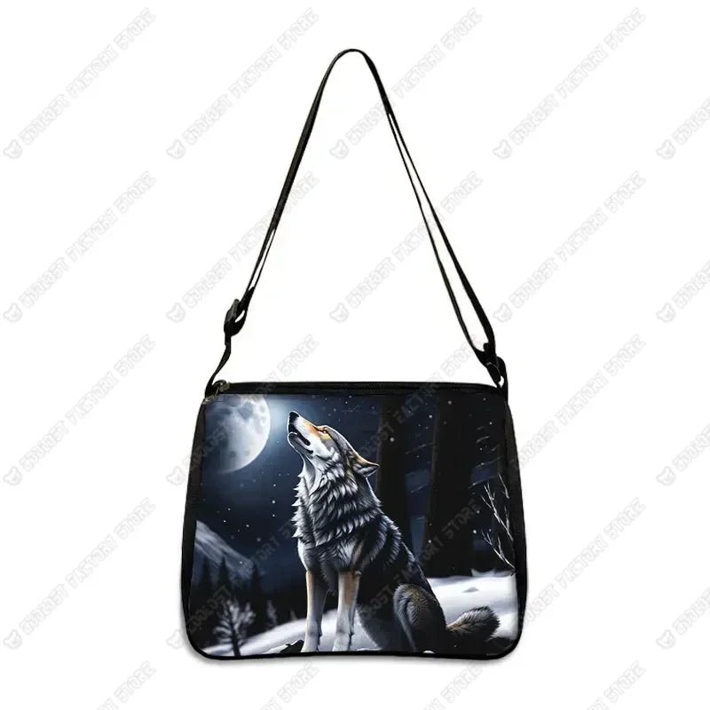 Howling Wolf Under The Moonlight Handbags Baby Wolf Messenger Bag Cool Howling Wolf Shoulder Bag Crossbody Bag Phone Holder