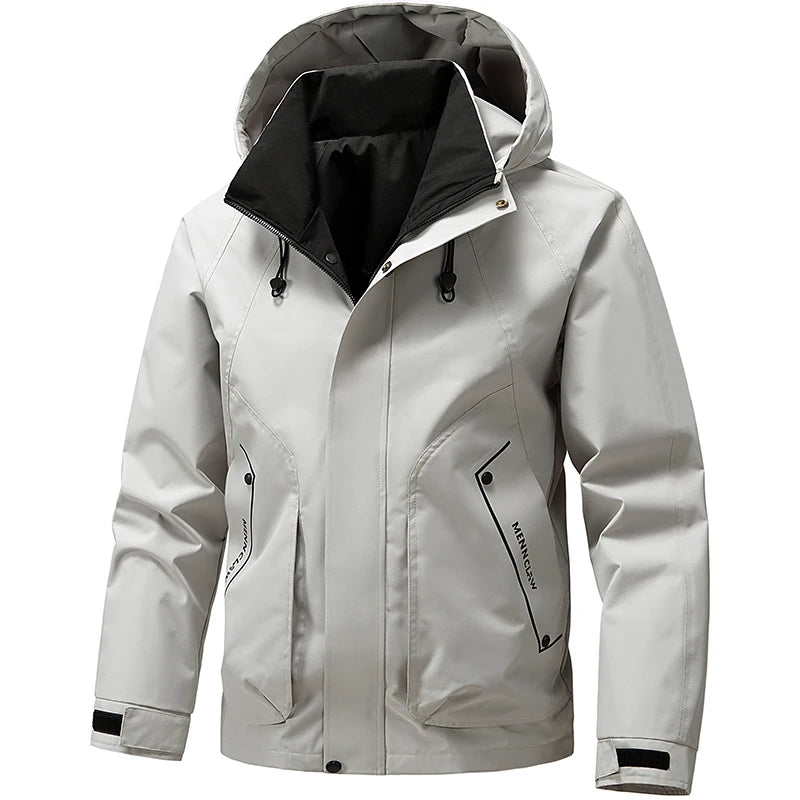 2026 Spring Waterproof Hooded Jacket Men Outdoor Softshell Zip Up Windbreaker Jackets Hiking Camping Coat Autumn Thin Overcoat