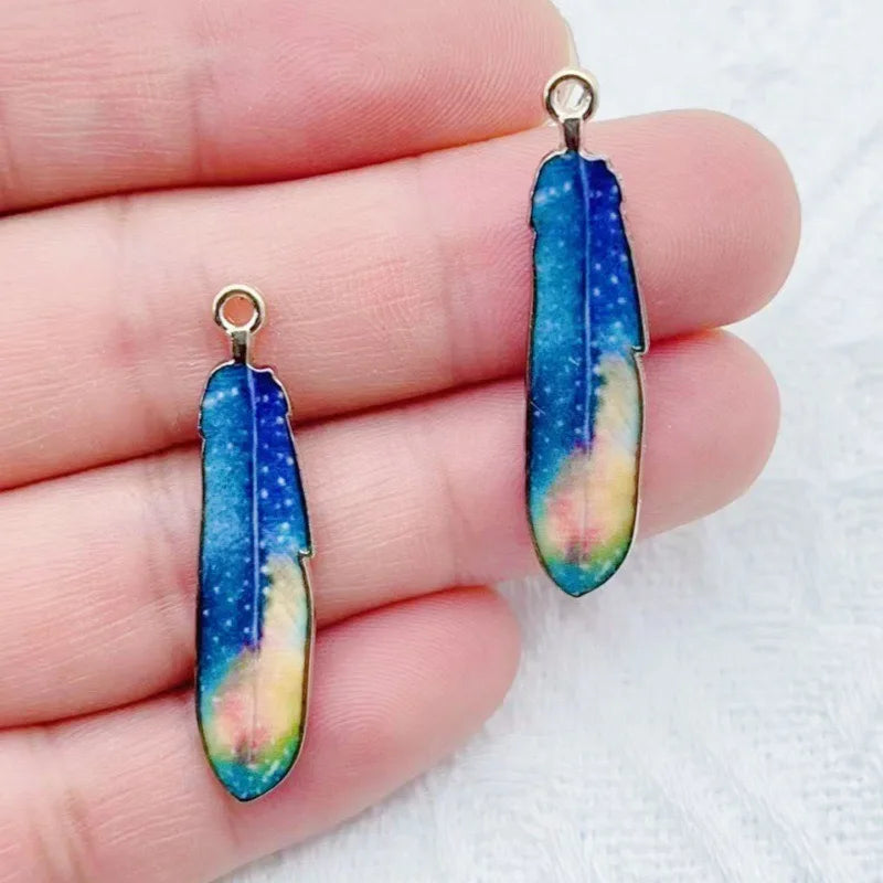12pcs alloy printed peacock feather pendant, DIY jewelry making earrings, keychain accessories