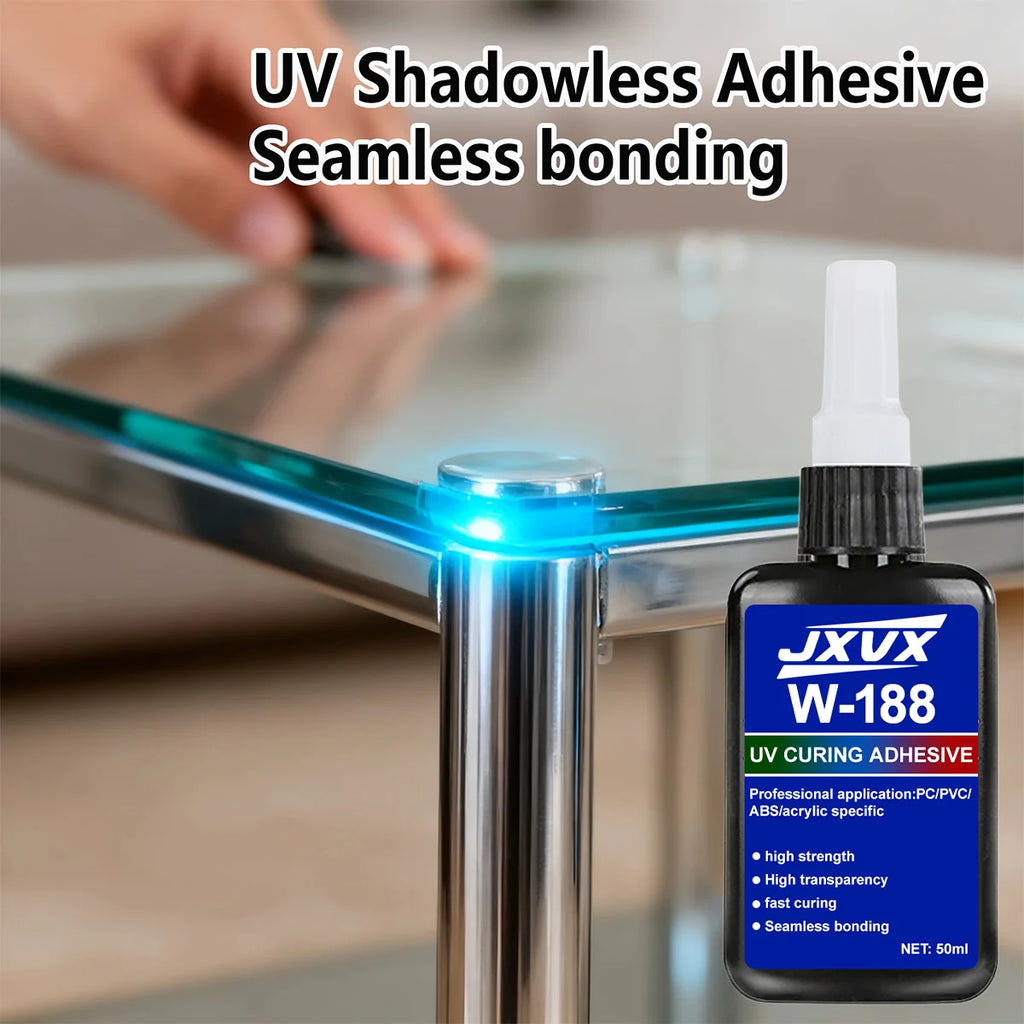 50ml W-188 Super Strong UV Glue Curing Adhesive UV Curing Crystal Glass lace glue and crystals Metal ABS Bonding Welding With UV curing lamp.