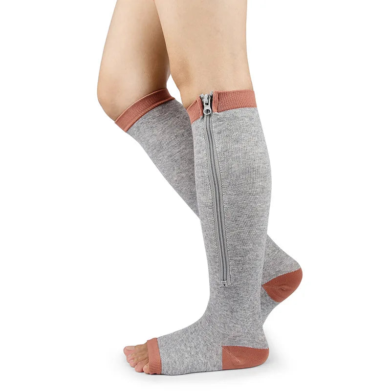 Zipper Compression Socks for Women & Men, Sturdy Zippered Stocking to Improves Blood Circulation, Relieves Pain & Swelling 1Pair