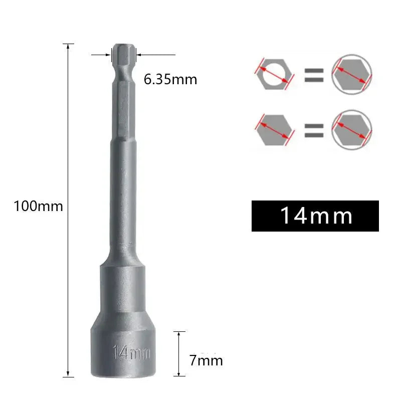 Magnetic Impact Nut Screwdrive Socket Set Metric Grade Nut  Driver Drill Bit Set 6.35mm Hex Shank 100mm Drill Bits Adapter Tools